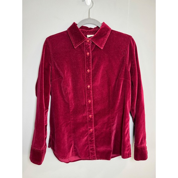 L.L. Bean Tops - LL Bean Womens Burgundy Red 100% Cotton Velvet Button Down Shirt Small 272972